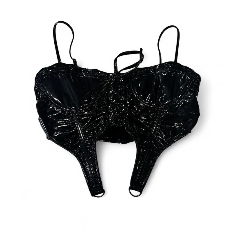 Hot & Delicious Shiny Black Corset Crop